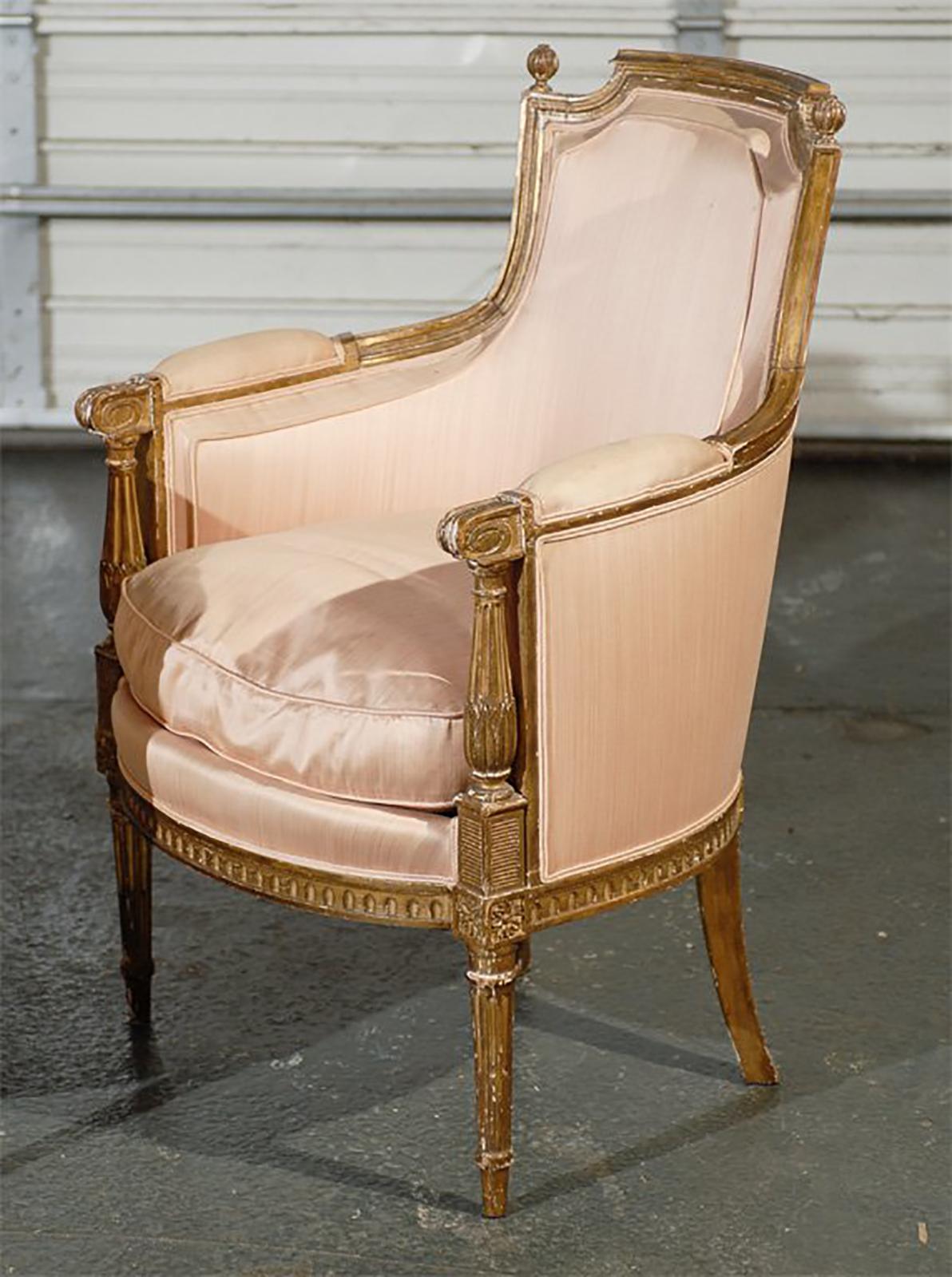 Pair of 20th Century Louis XVI Style Giltwood Bergère Chairs (Louis XVI.)
