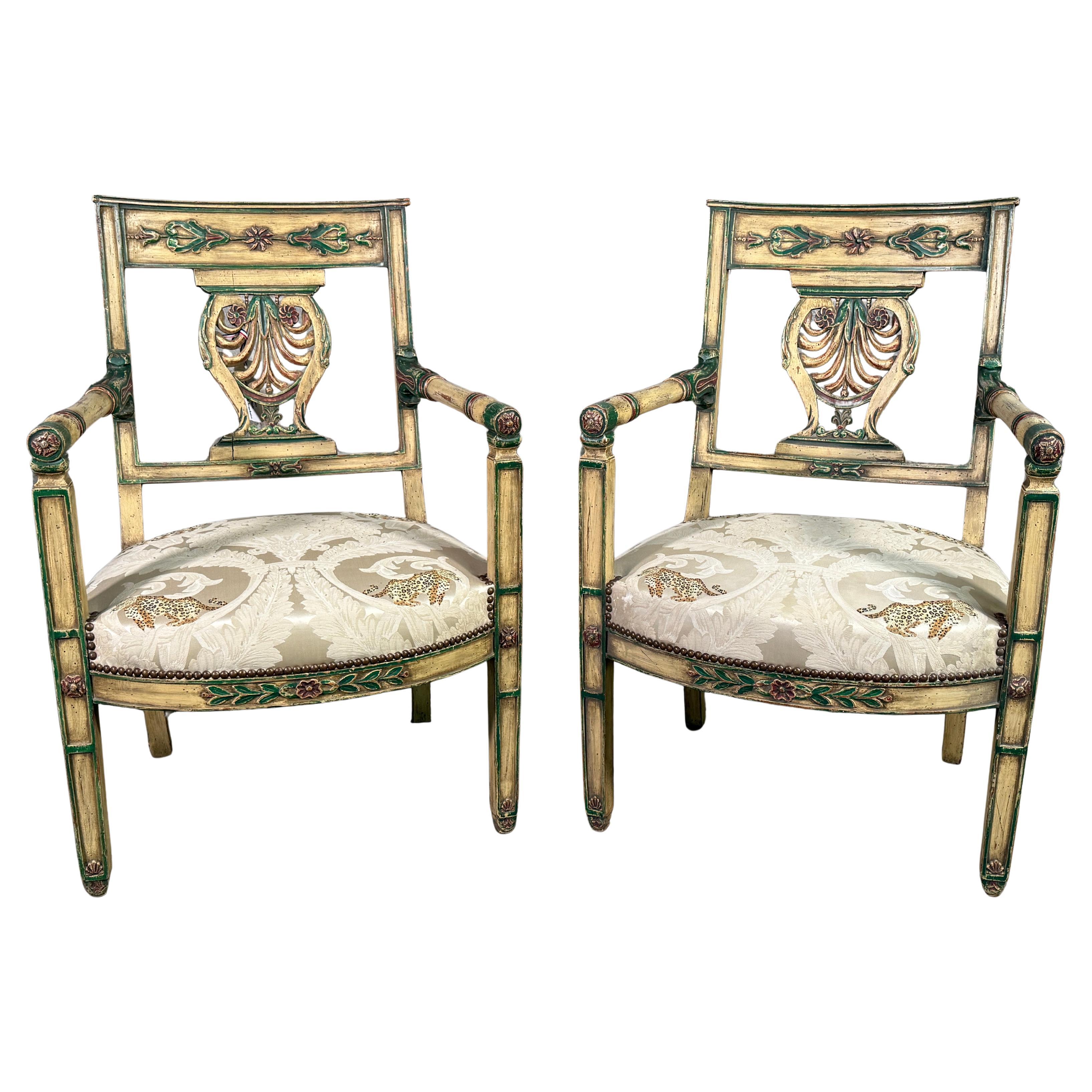 Pair of 20th Century Louis XVI Style Lyre Back Armchairs