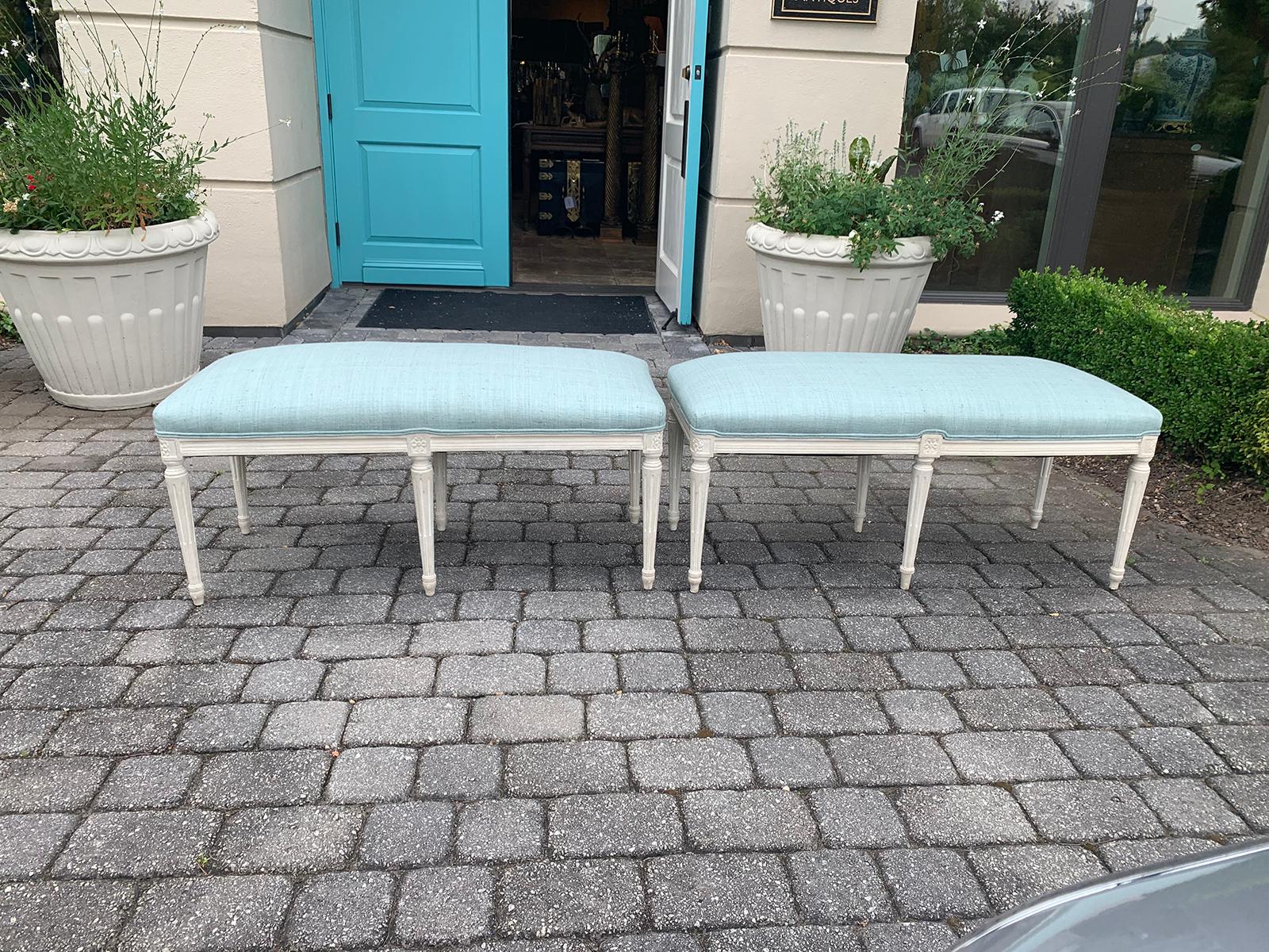 Pair of 20th Century Louis XVI Style Painted Benches In Good Condition In Atlanta, GA