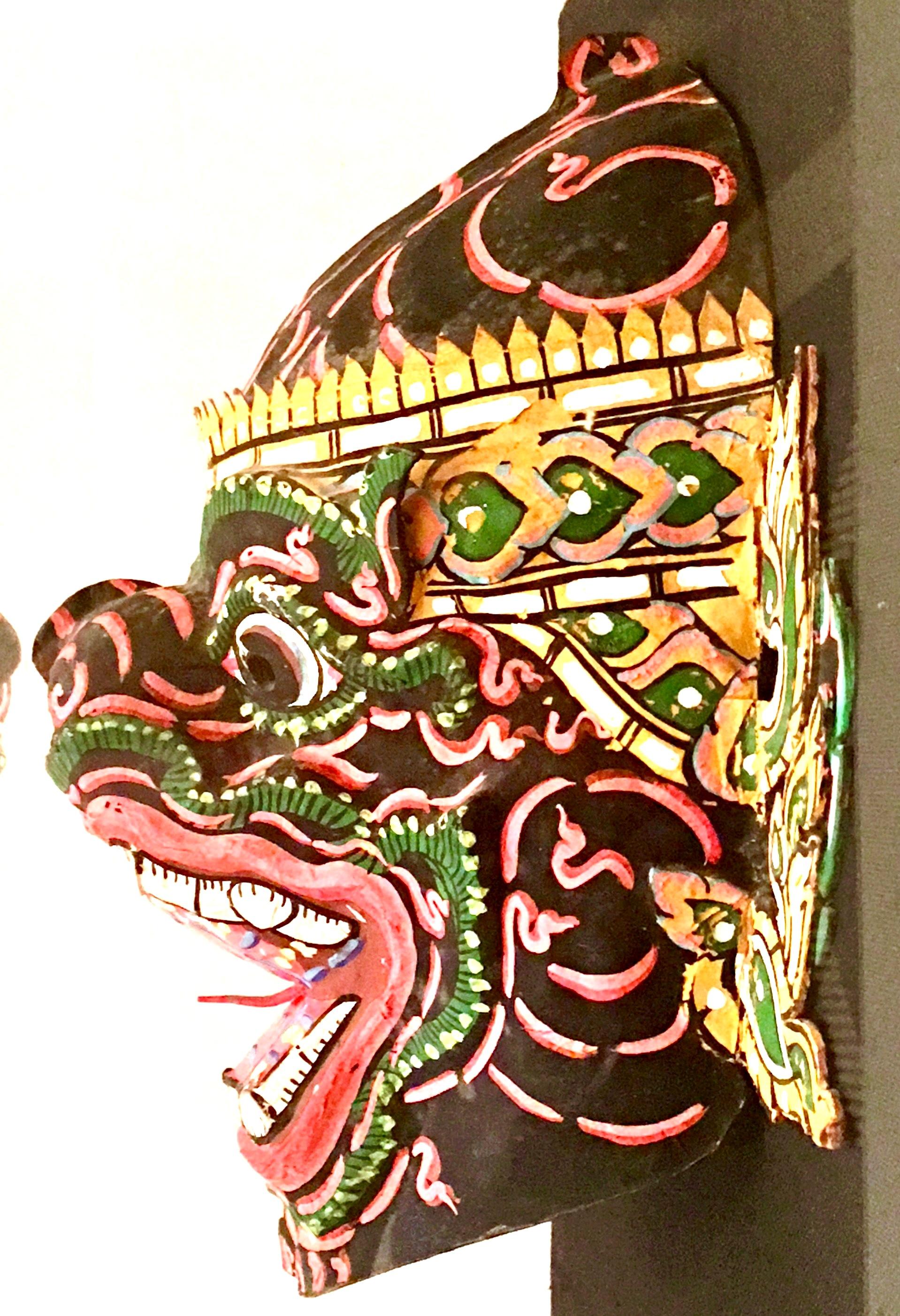 Pair of 20th Century Lucite Shadow Box Mounted Hand Painted Tribal Masks For Sale 6