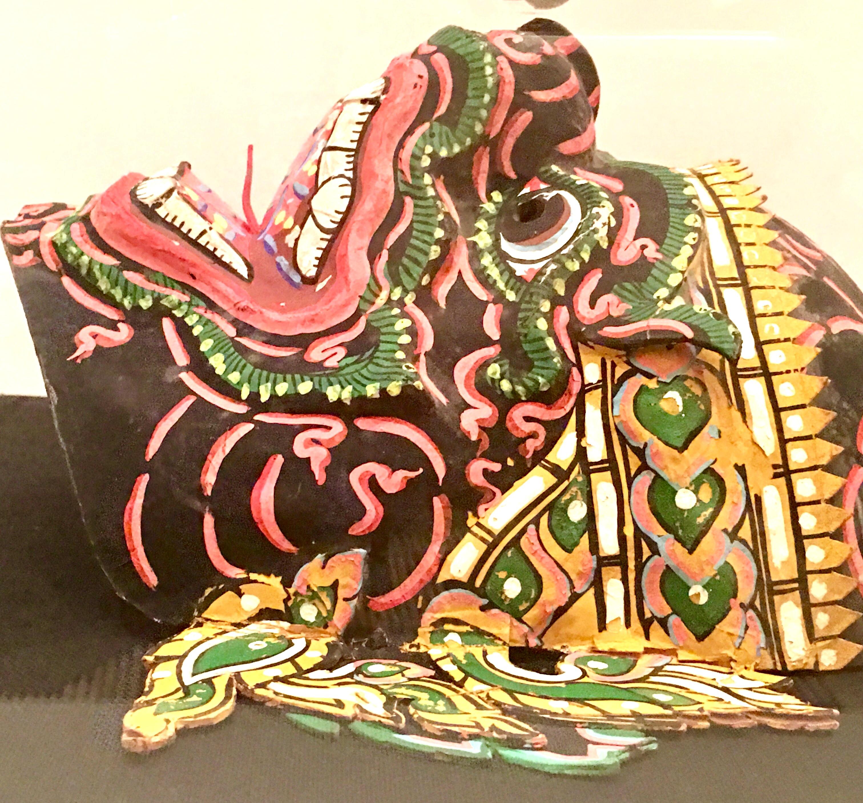 Pair of 20th Century Lucite Shadow Box Mounted Hand Painted Tribal Masks For Sale 7