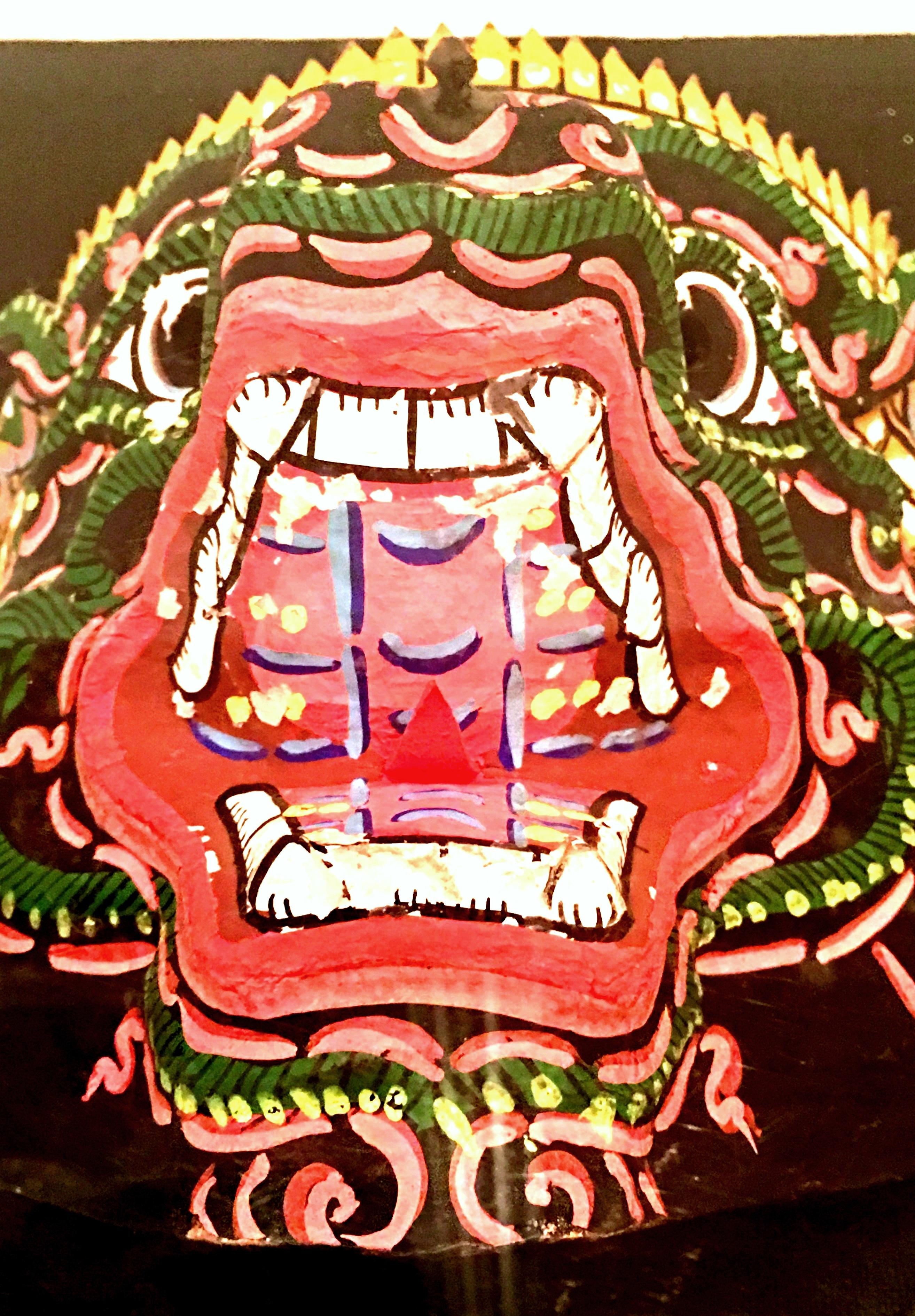 Pair of 20th Century Lucite Shadow Box Mounted Hand Painted Tribal Masks For Sale 9