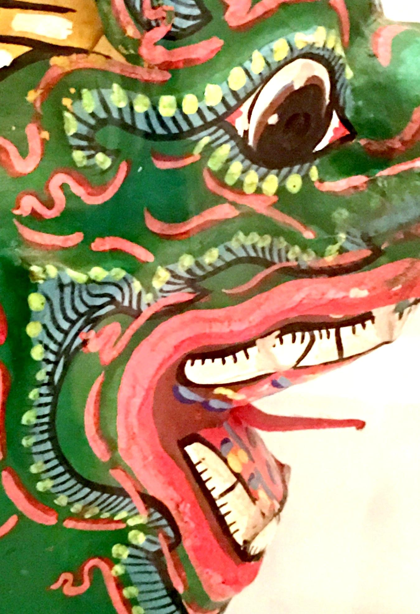 Pair of 20th Century Lucite Shadow Box Mounted Hand Painted Tribal Masks For Sale 3