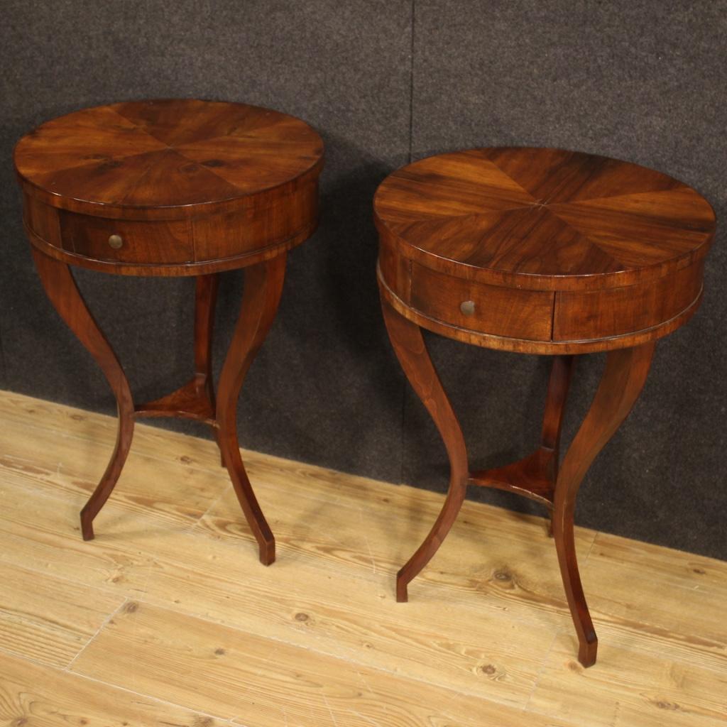 Pair of 20th Century Mahogany and Beech Wood French Round Bedside Tables, 1950 In Good Condition In Vicoforte, Piedmont