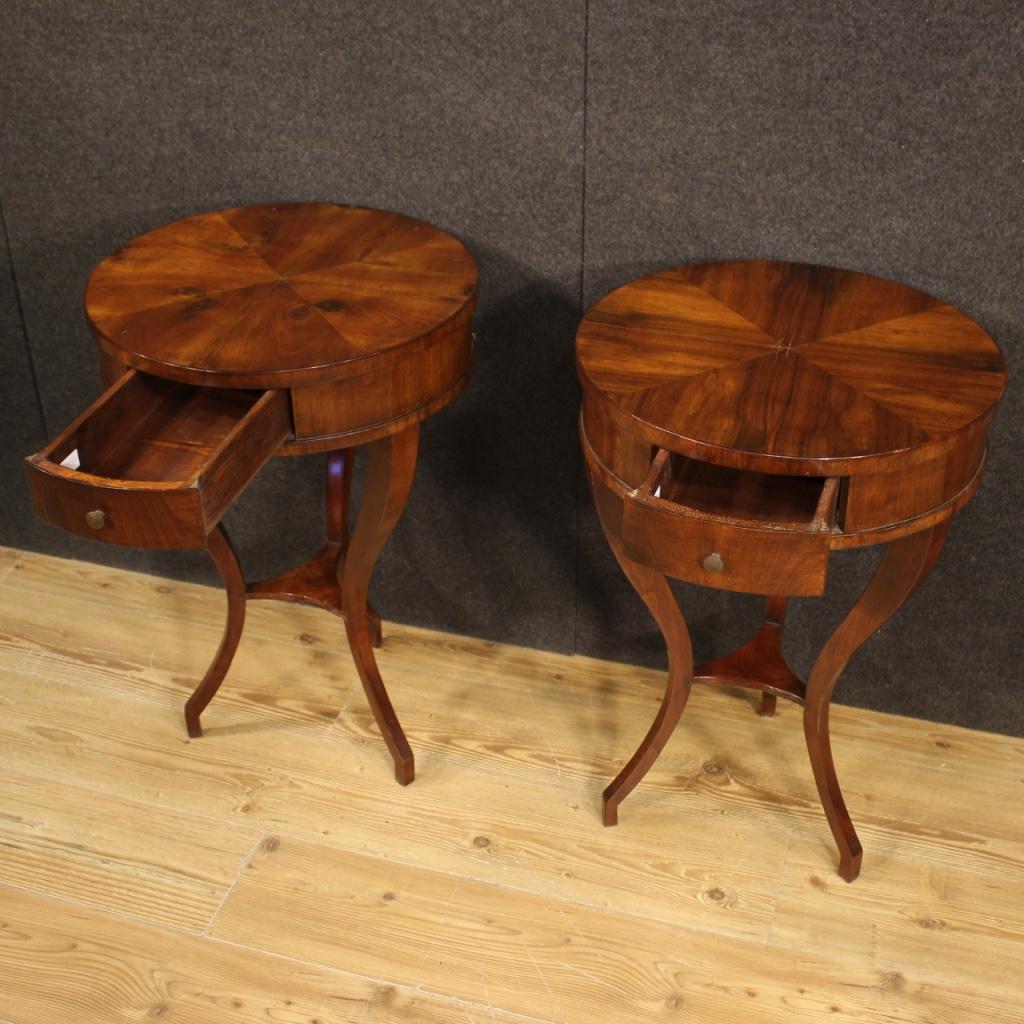 Pair of 20th Century Mahogany and Beech Wood French Round Bedside Tables, 1950 1