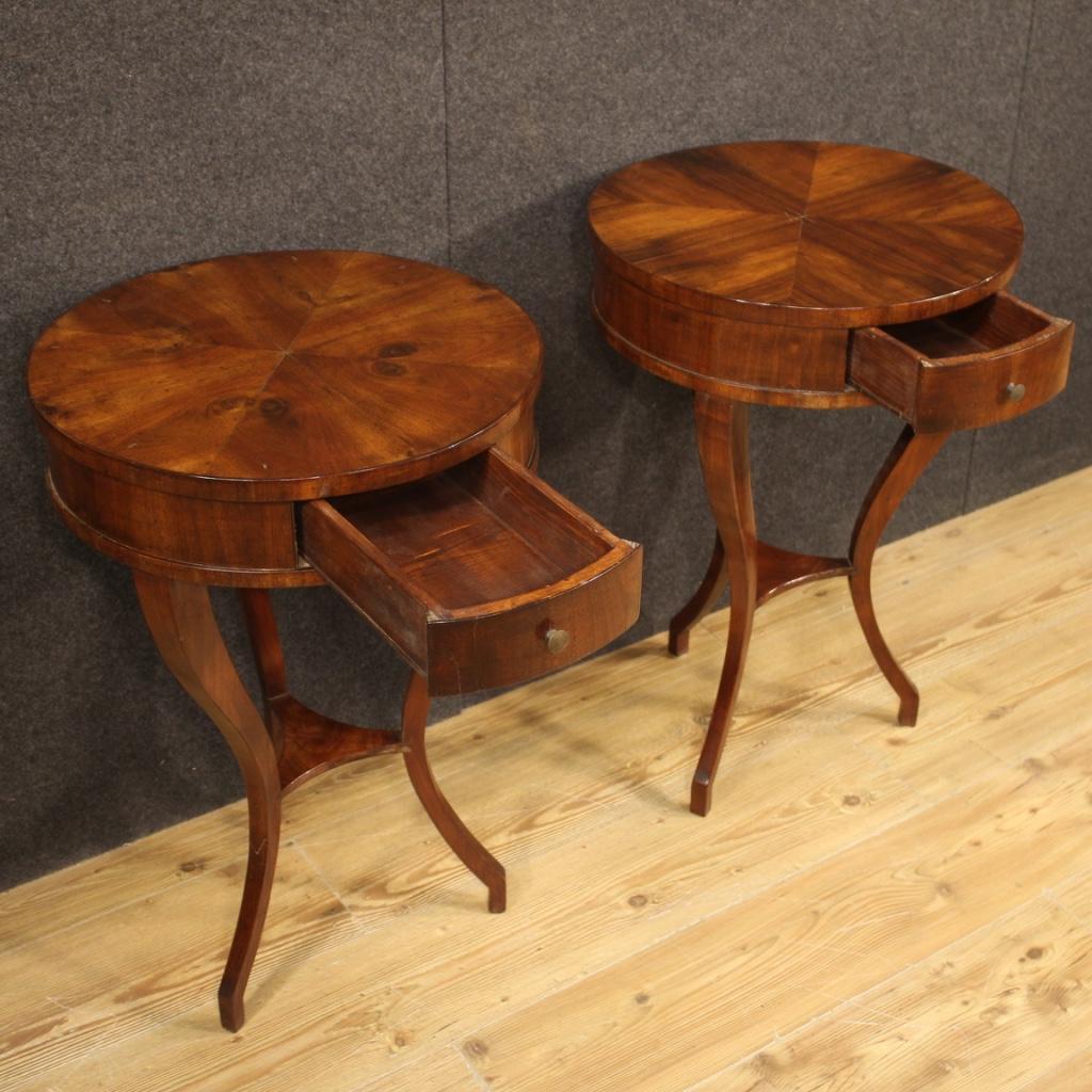 Pair of 20th Century Mahogany and Beech Wood French Round Bedside Tables, 1950 2