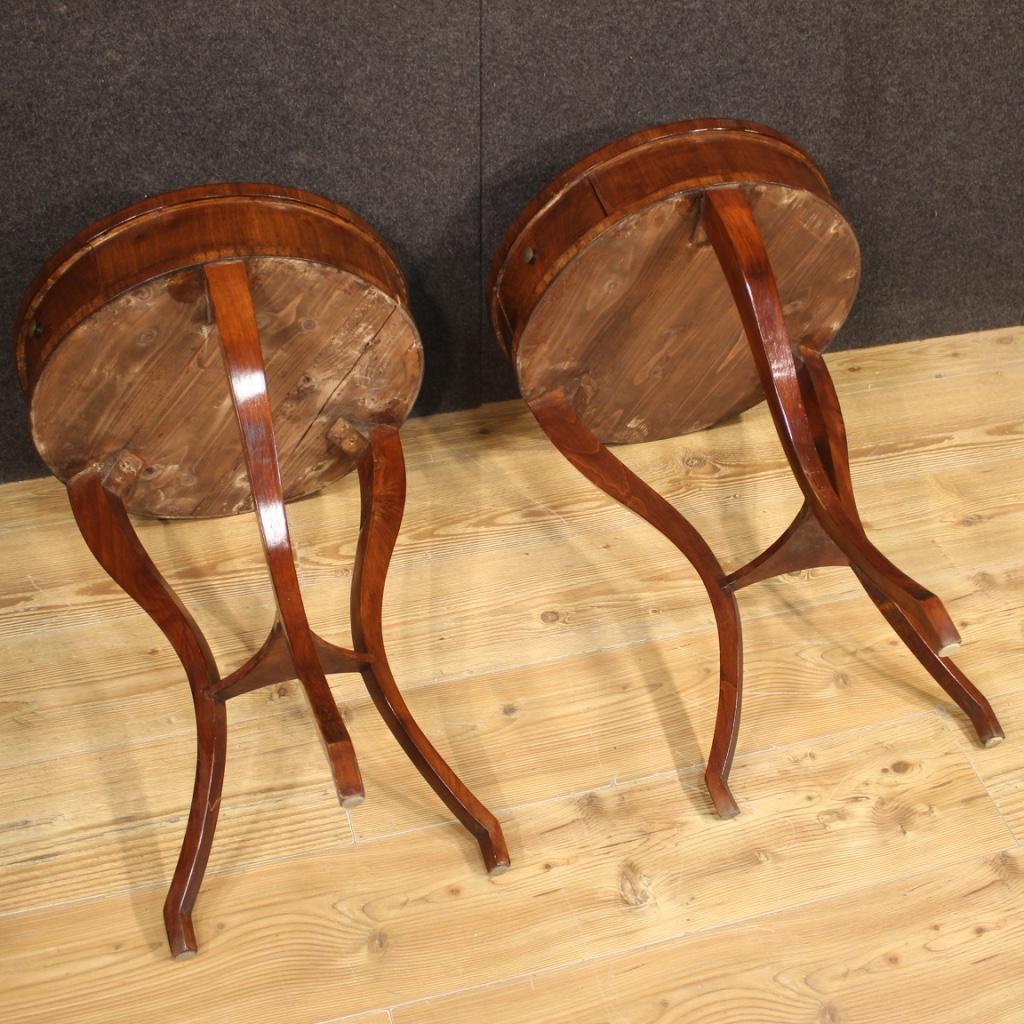 Pair of 20th Century Mahogany and Beech Wood French Round Bedside Tables, 1950 5