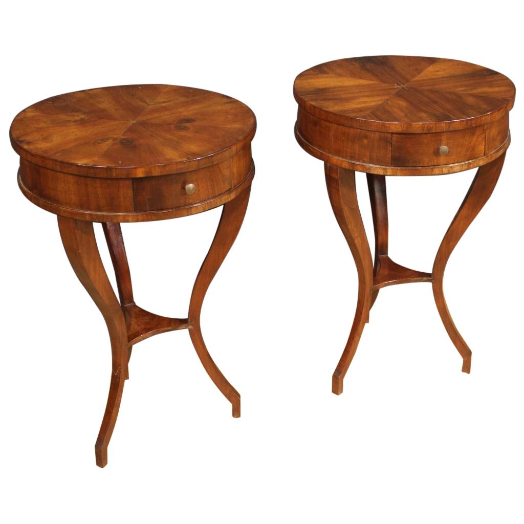 Pair of 20th Century Mahogany and Beech Wood French Round Bedside Tables, 1950