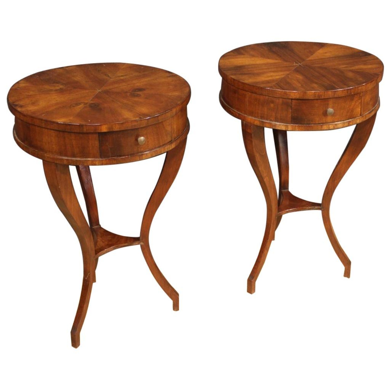 Pair Of 20th Century Mahogany And Beech Wood French Round Bedside Tables 1950 At 1stdibs