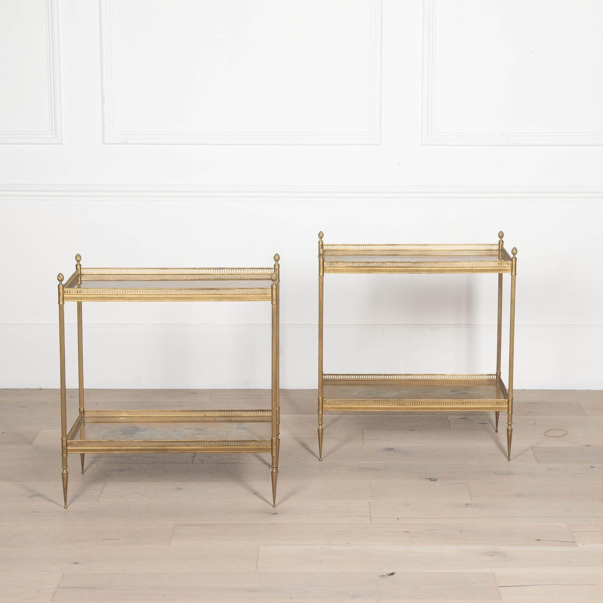 French Pair of 20th Century Maison Jansen Brass Side Tables For Sale