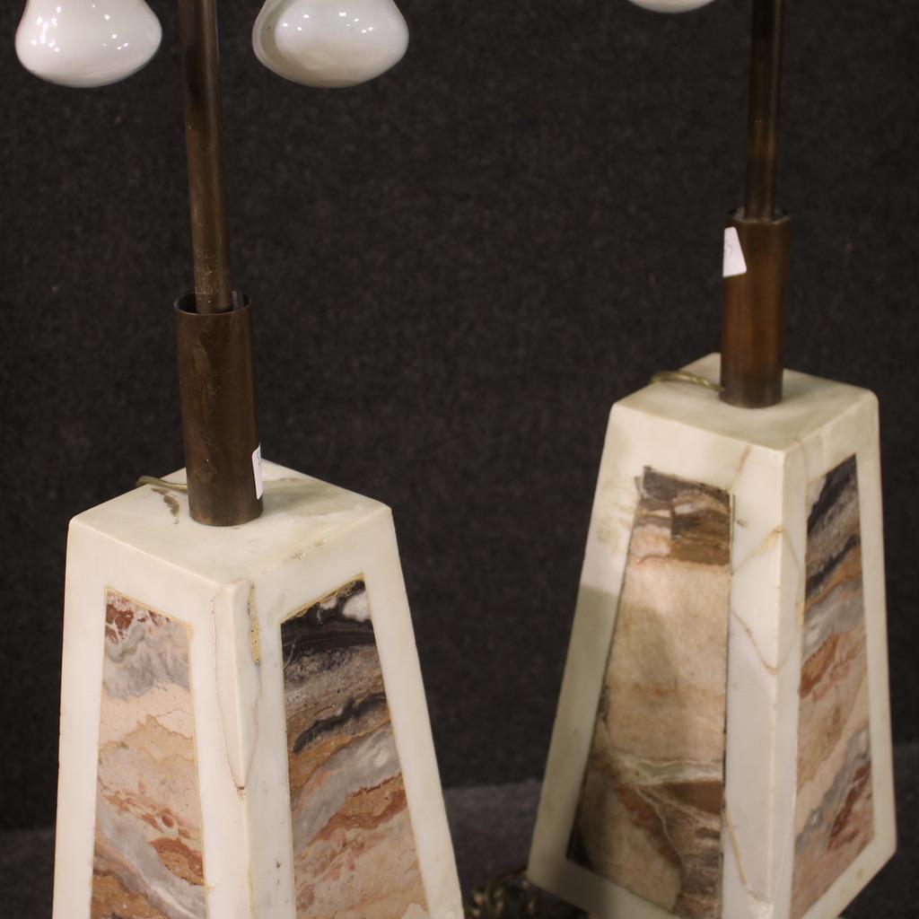 Pair of 20th Century Marble Italian Sculptures Table Lamps, 1960s For Sale 1