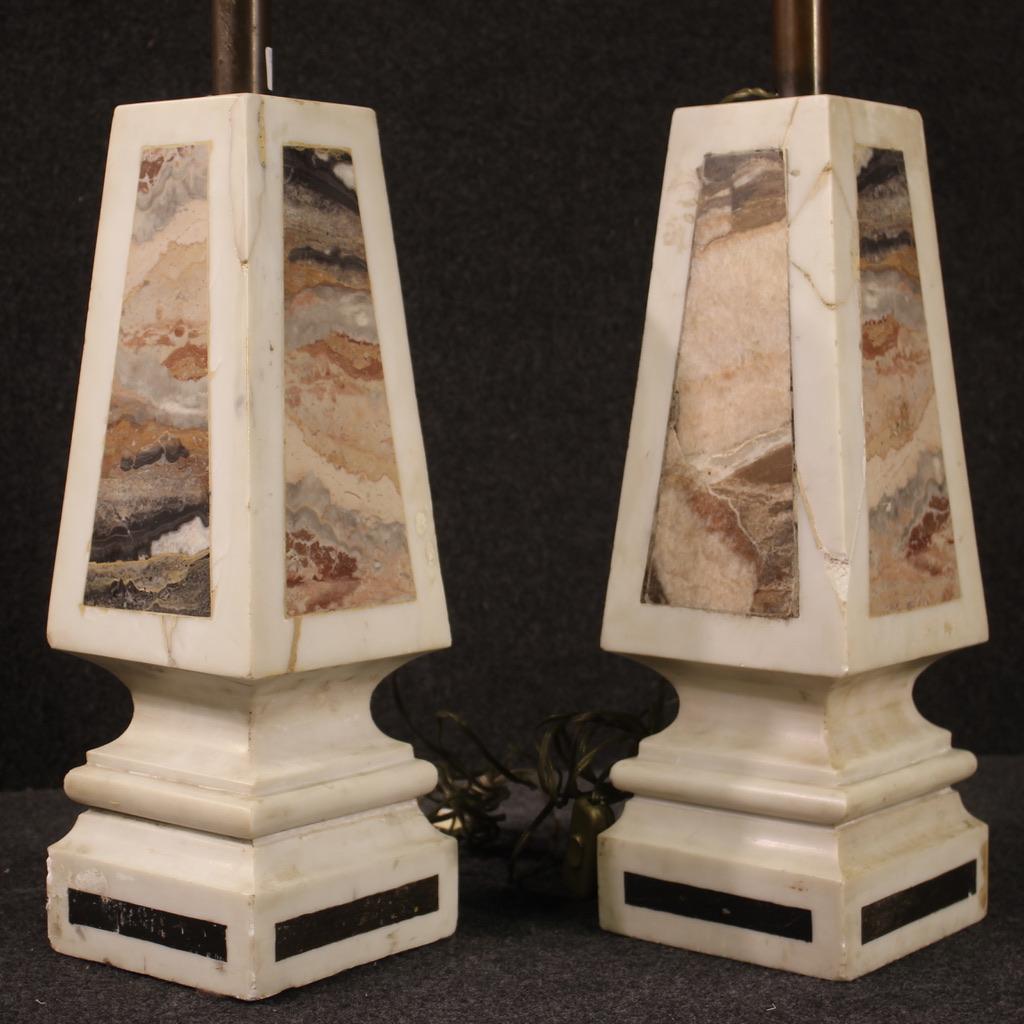 Pair of 20th Century Marble Italian Sculptures Table Lamps, 1960s For Sale 2