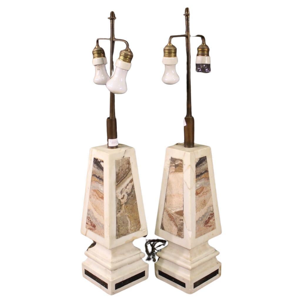 Pair of 20th Century Marble Italian Sculptures Table Lamps, 1960s For Sale