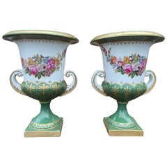 Pair of 20th Century Meissen Handled Urns of Campana Form