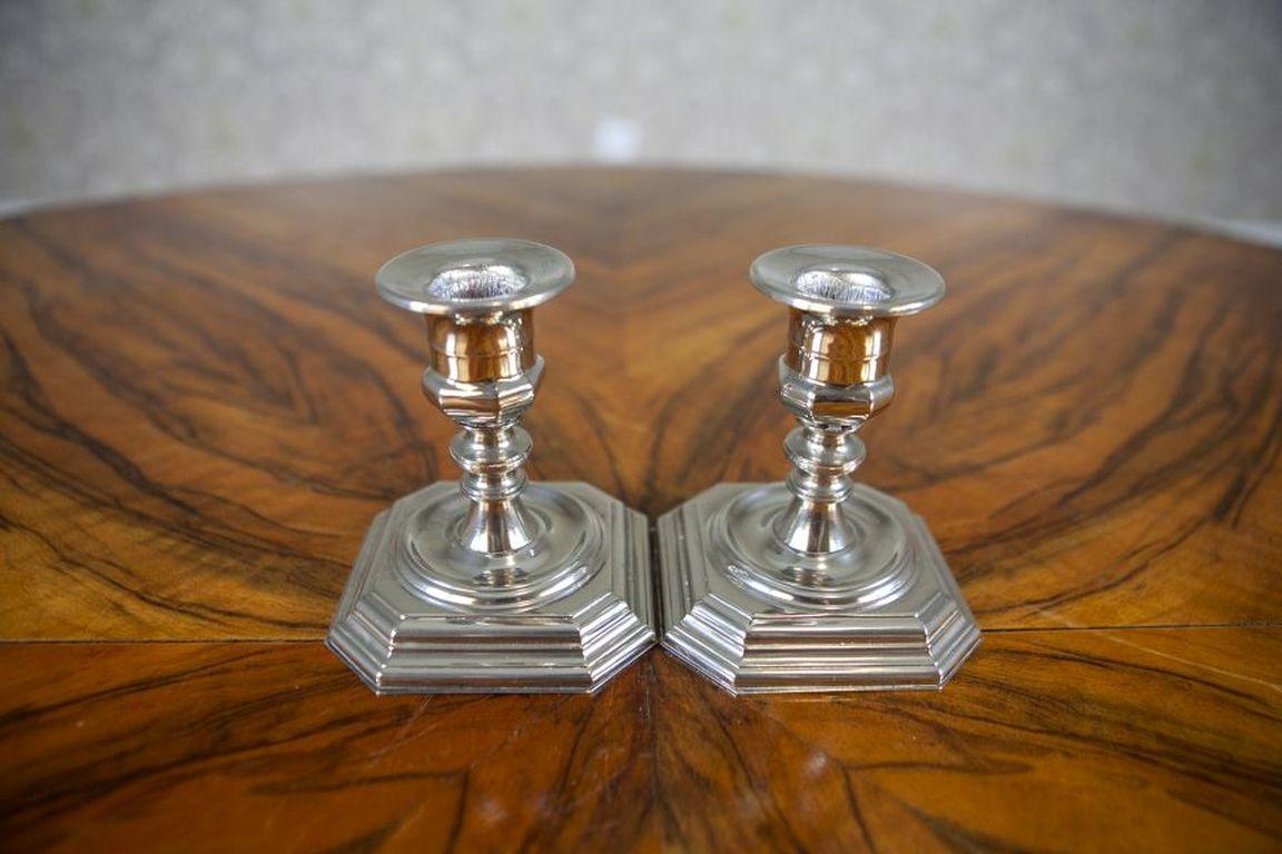 European Pair of 20th-Century Metal Candlesticks For Sale