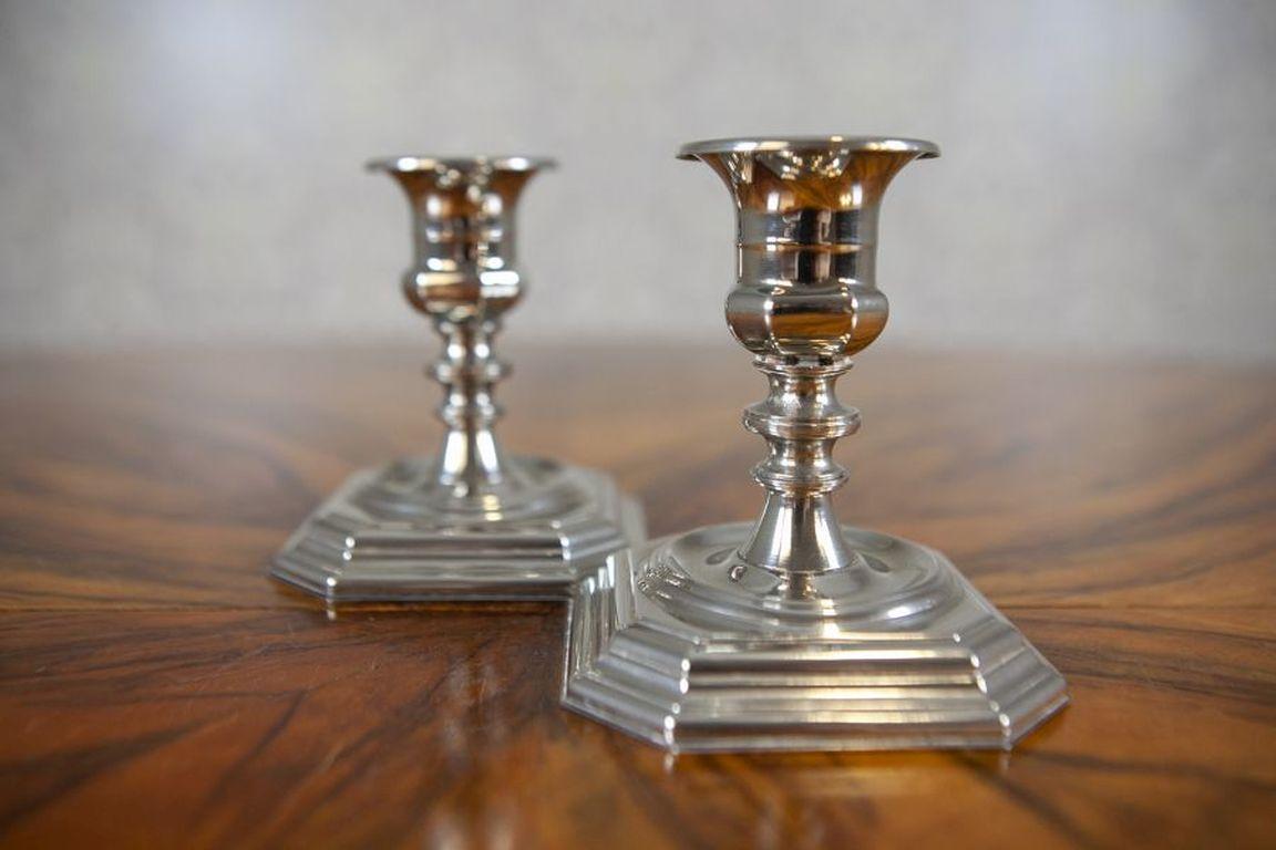 Pair of 20th-Century Metal Candlesticks For Sale 1