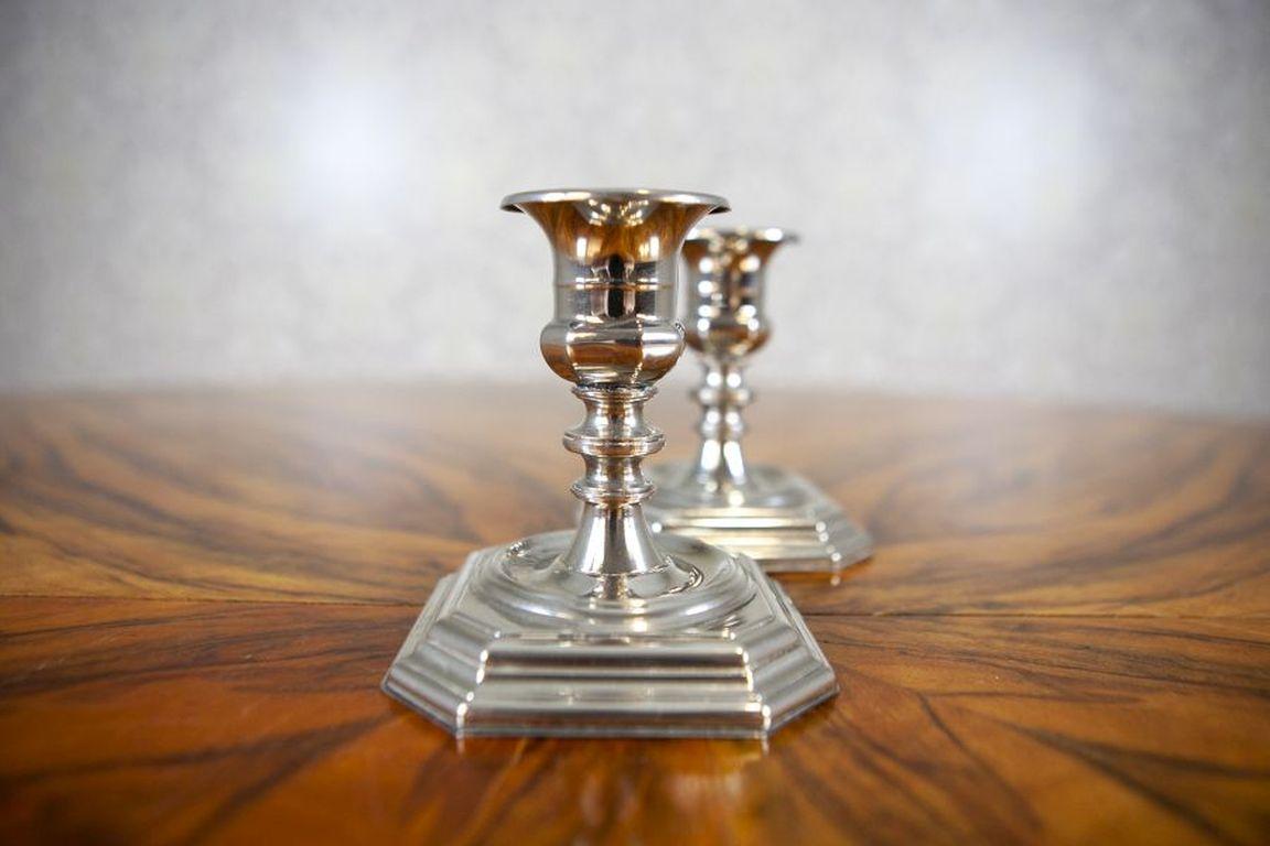 Pair of 20th-Century Metal Candlesticks For Sale 2