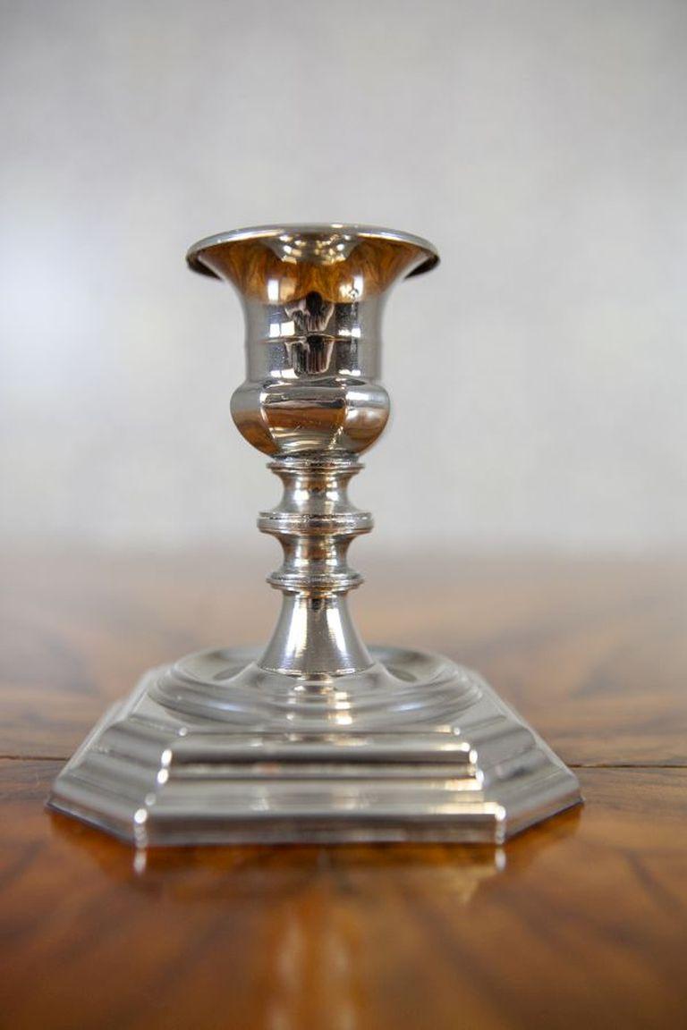 Pair of 20th-Century Metal Candlesticks For Sale 3