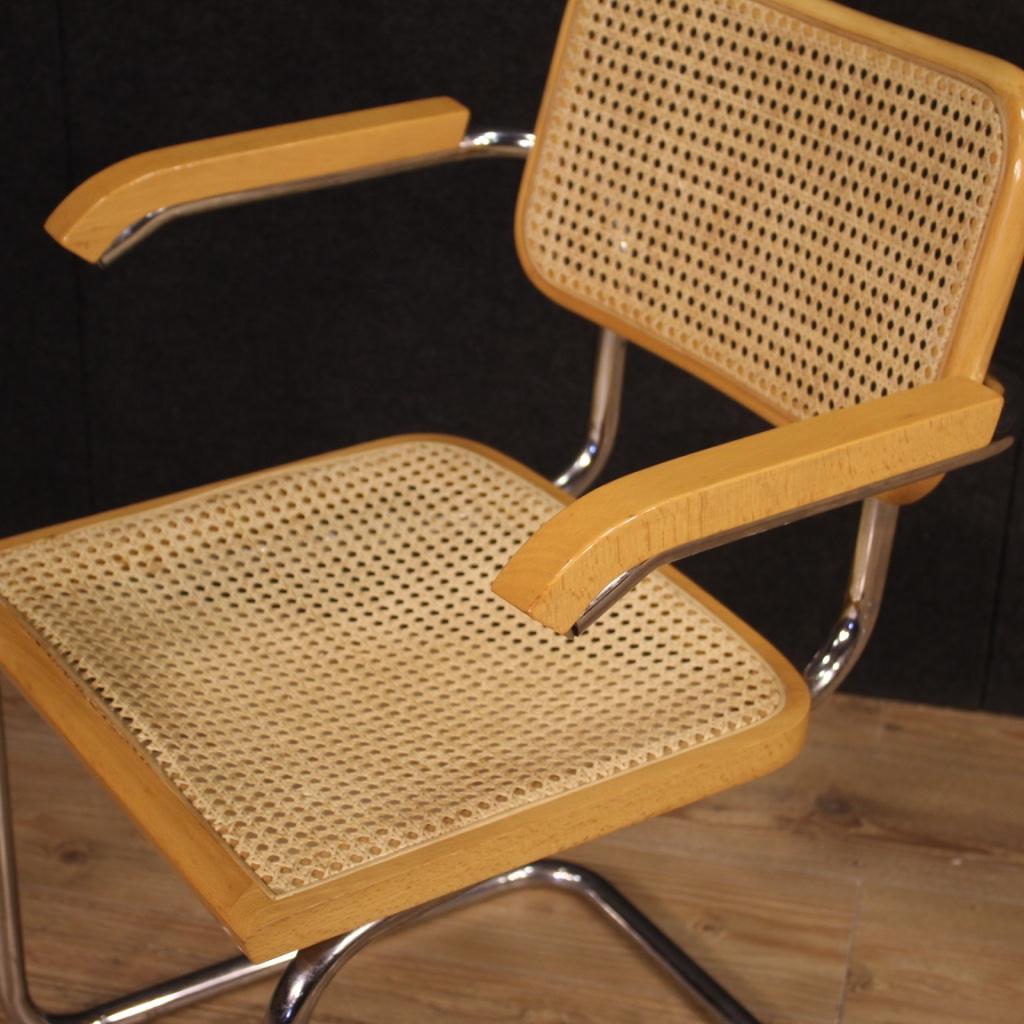 Pair of 20th Century Metal Wood and Cane Italian Design Armchairs, 1980 1