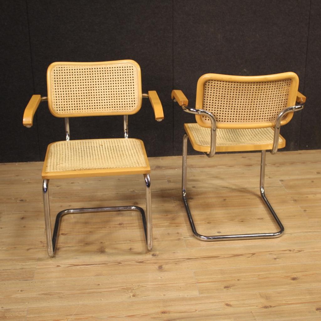 Pair of 20th Century Metal Wood and Cane Italian Design Armchairs, 1980 2