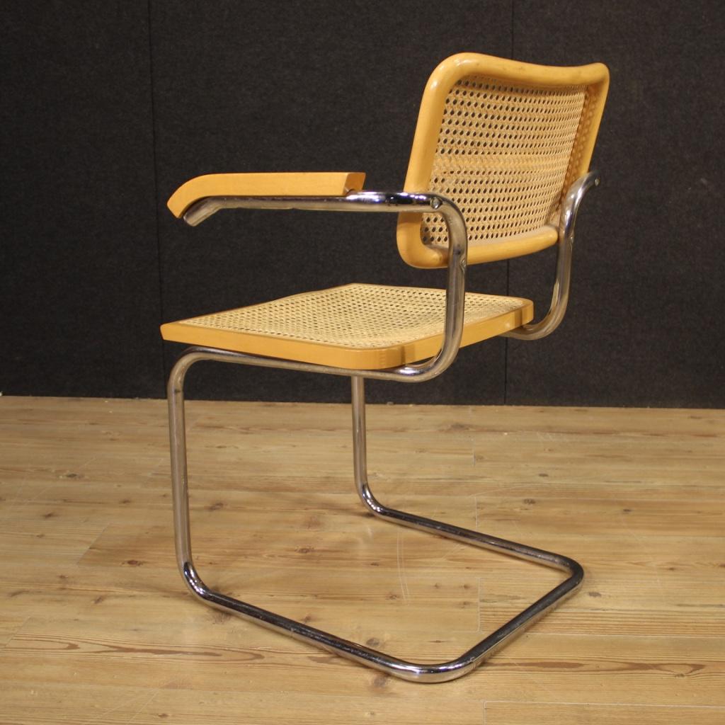 Pair of 20th Century Metal Wood and Cane Italian Design Armchairs, 1980 3