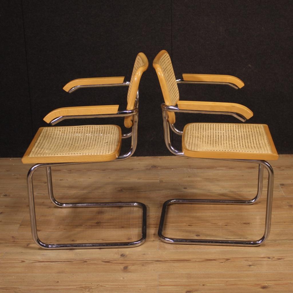 Pair of 20th Century Metal Wood and Cane Italian Design Armchairs, 1980 5