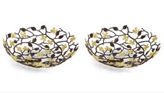 Paar von 20. Jahrhundert Modern Braun & Gold Metall Dogwood Tafelaufsatz Korb