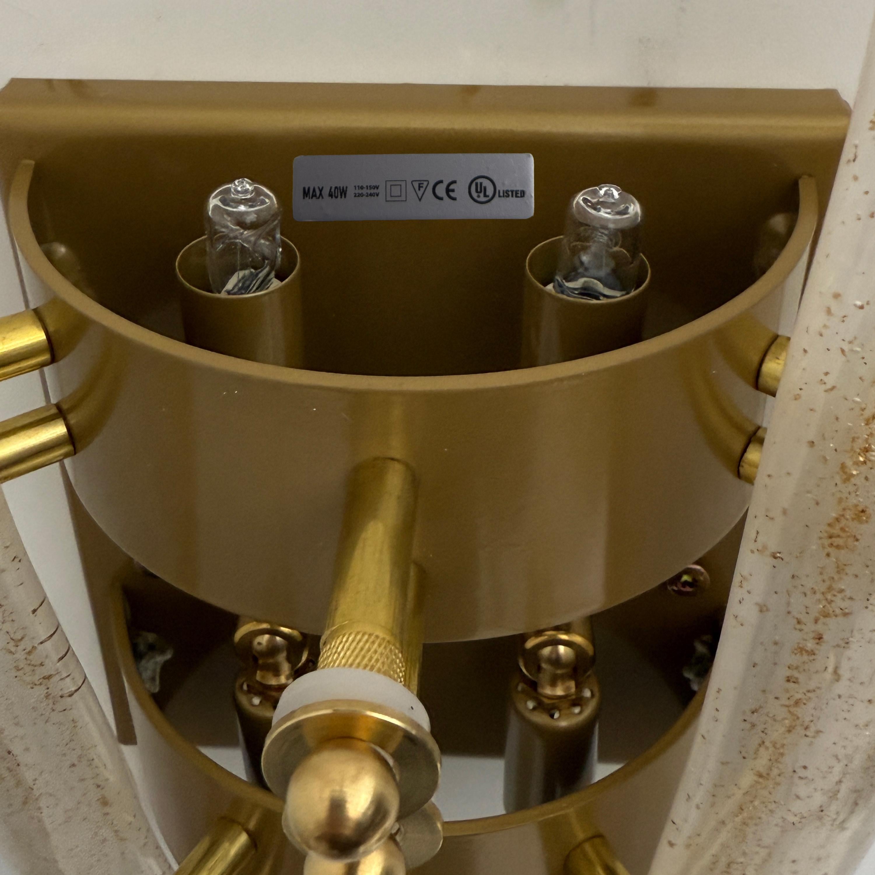 Pair of 20th Century Modern Sconces in Frosted Murano glass and Gold Leaf For Sale 6