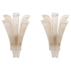 Pair of 20th Century Modern Sconces in Frosted Murano glass and Gold Leaf