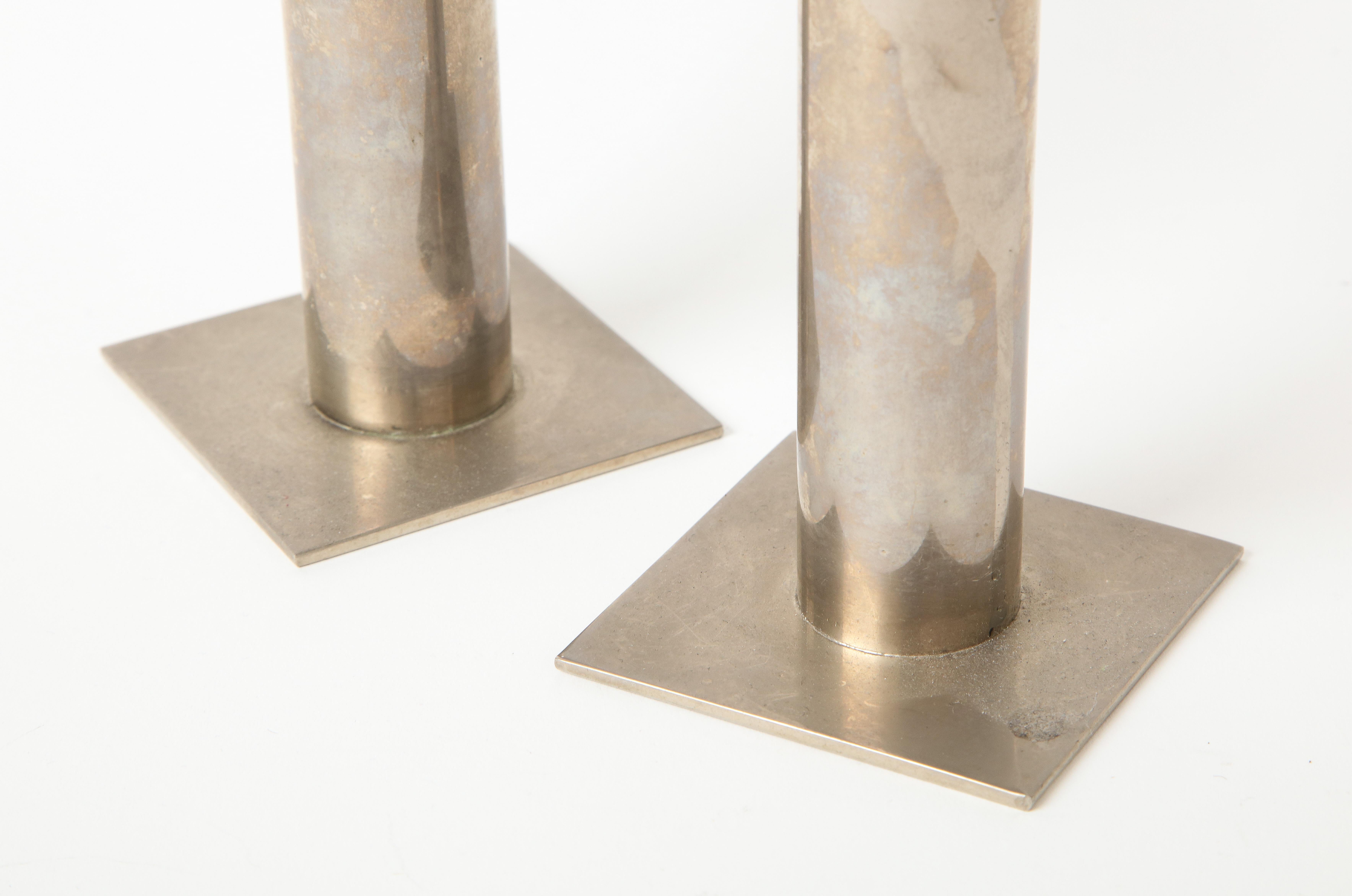 Pair of 20th Century Modernist Chrome Candle Holders 7