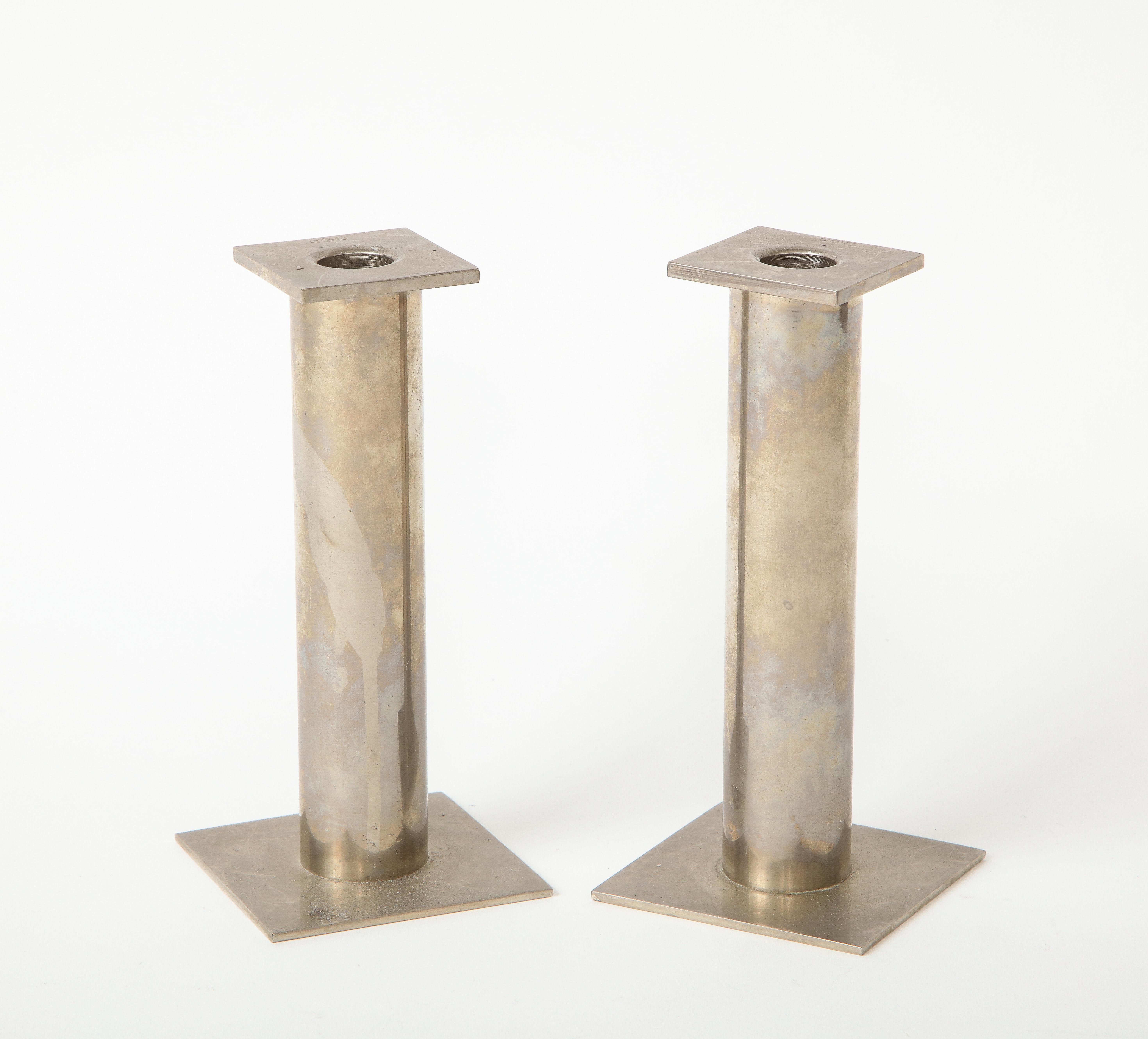 Mid-Century Modern Pair of 20th Century Modernist Chrome Candle Holders