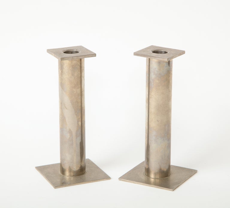 Mid-Century Modern Pair of 20th Century Modernist Chrome Candle Holders For Sale
