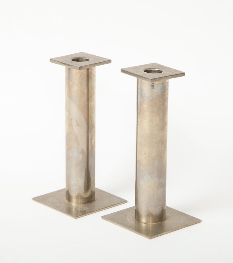 Pair of 20th Century Modernist Chrome Candle Holders For Sale 1