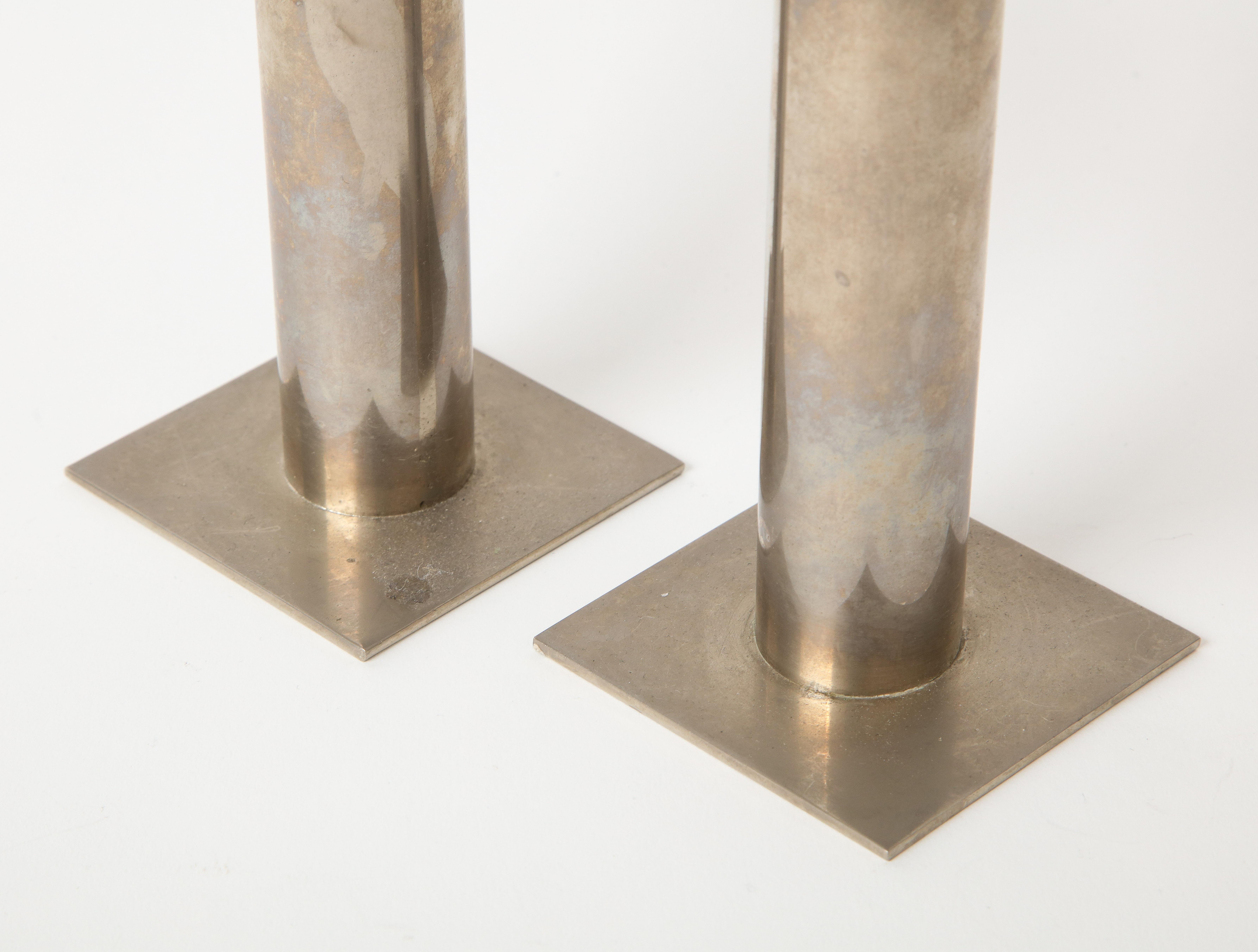 Pair of 20th Century Modernist Chrome Candle Holders 2