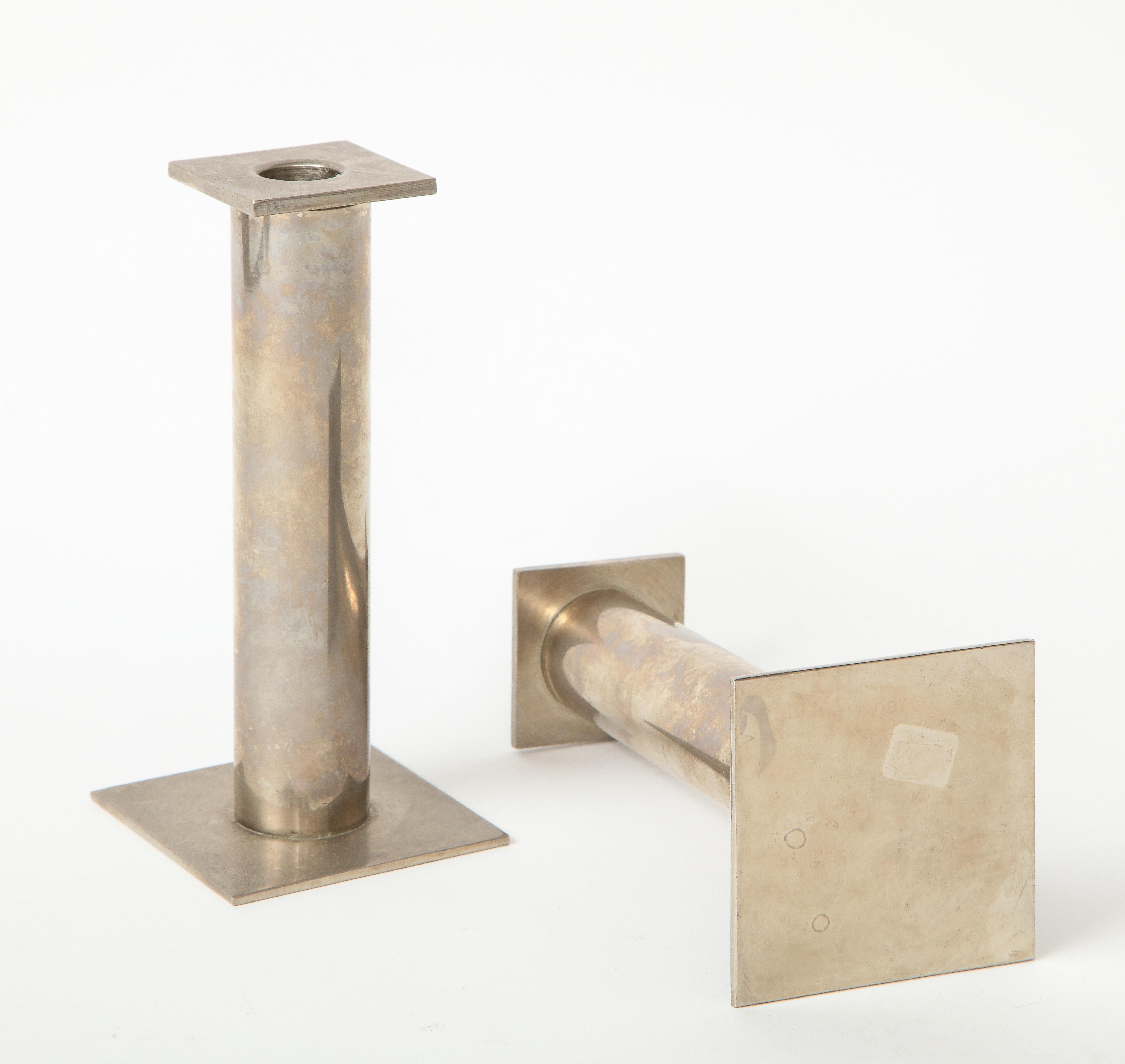 Pair of 20th Century Modernist Chrome Candle Holders 4