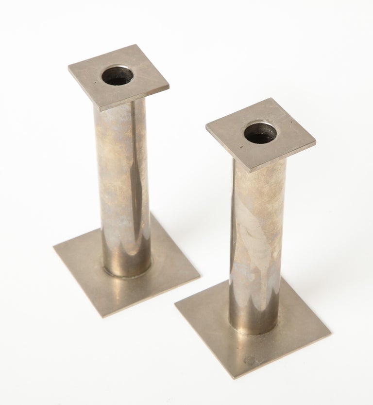 Pair of 20th Century Modernist Chrome Candle Holders For Sale 5