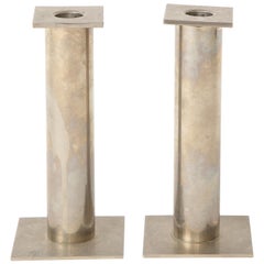 Retro Pair of 20th Century Modernist Chrome Candle Holders