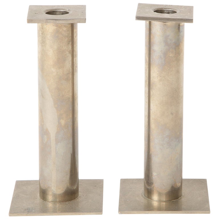 Pair of 20th Century Modernist Chrome Candle Holders For Sale