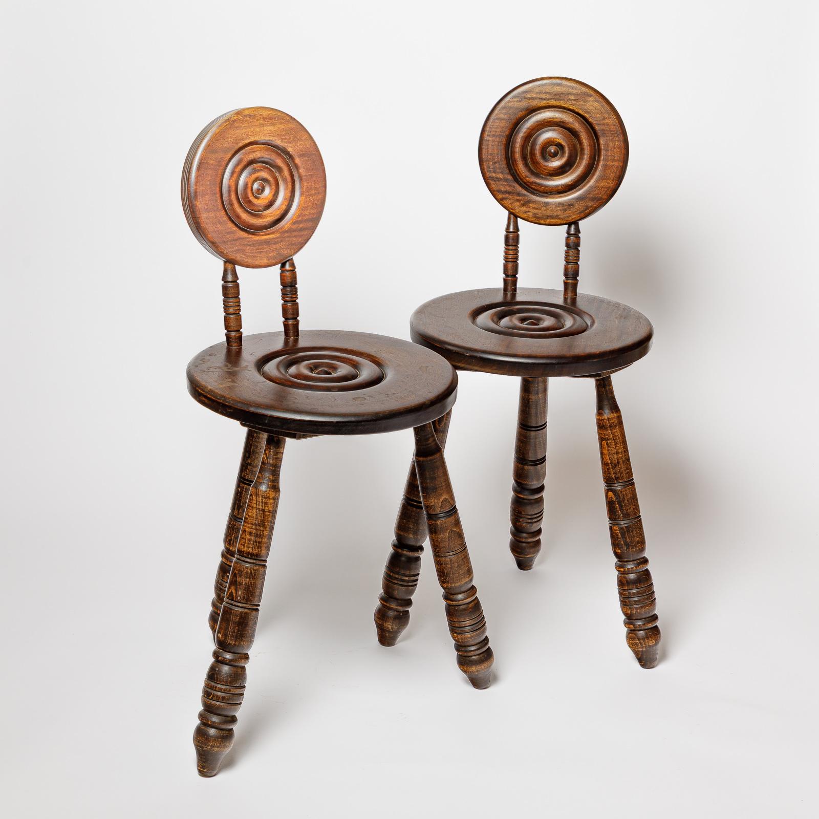 Pair of 20th century modernist wood low chairs or stools 1950 french design For Sale 3