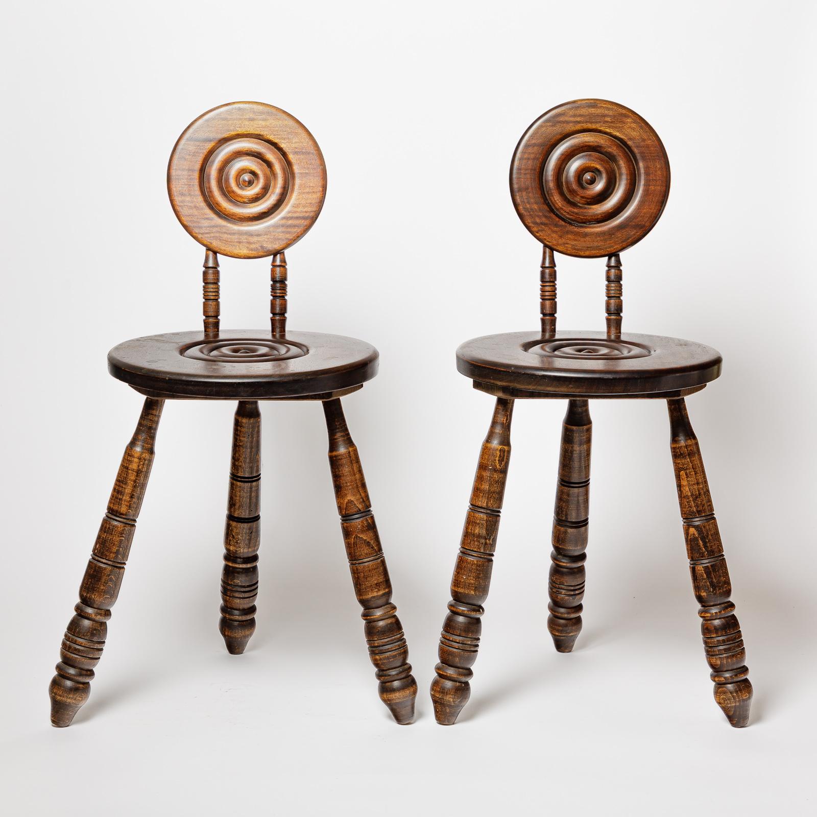 Pair of 20th century modernist wood low chairs or stools 1950 french design For Sale 2