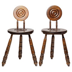 Pair of 20th century modernist wood low chairs or stools 1950 french design