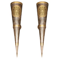 Pair of 20th Century Moroccan Pierced Metal Cone Wall Sconces