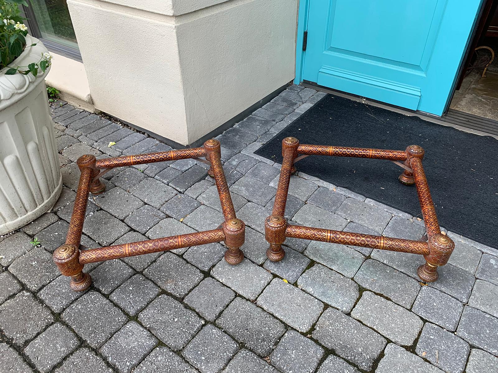 Hand-Painted Pair of 20th Century Moroccan Style Painted Stands/Ottomans, circa 1960