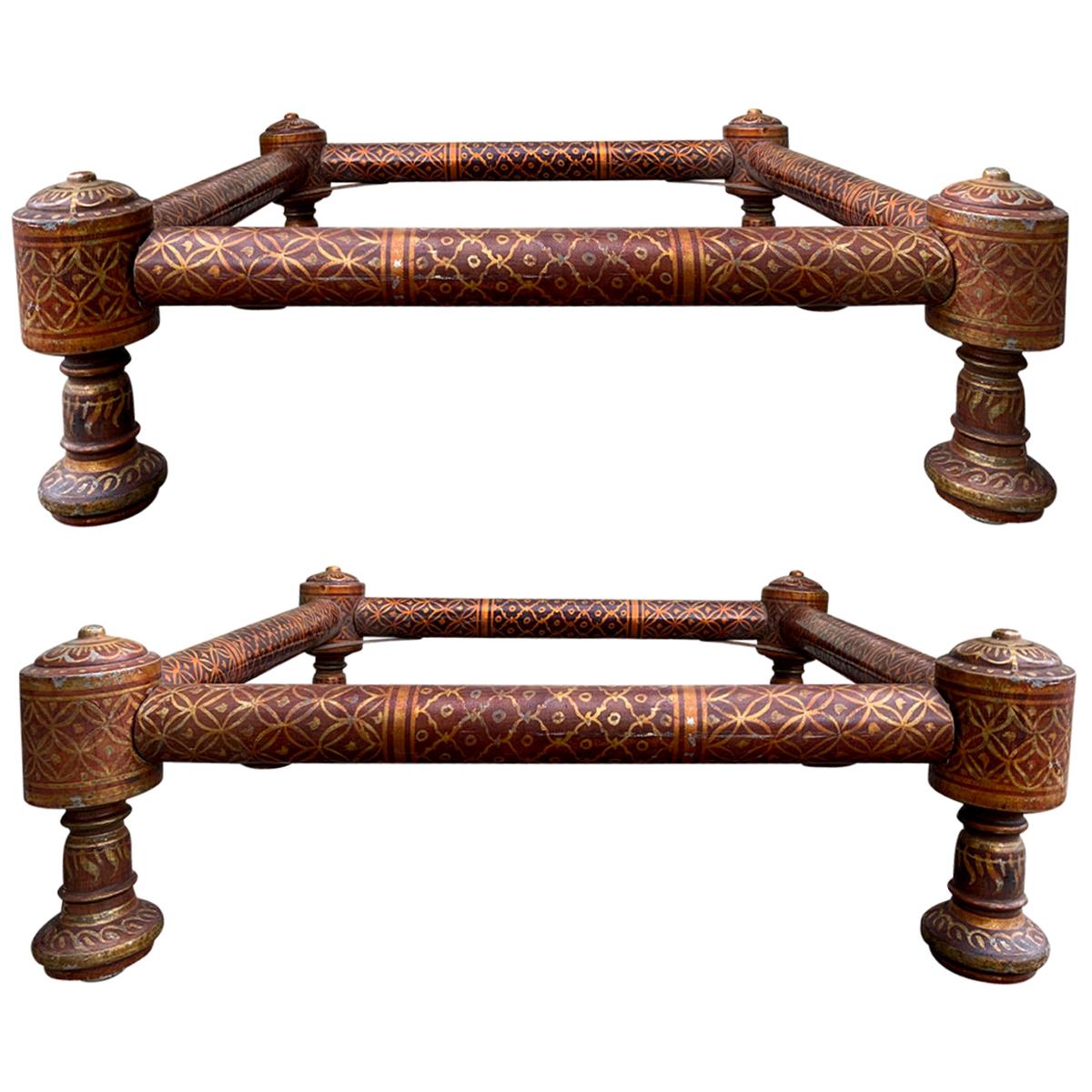Pair of 20th Century Moroccan Style Painted Stands/Ottomans, circa 1960