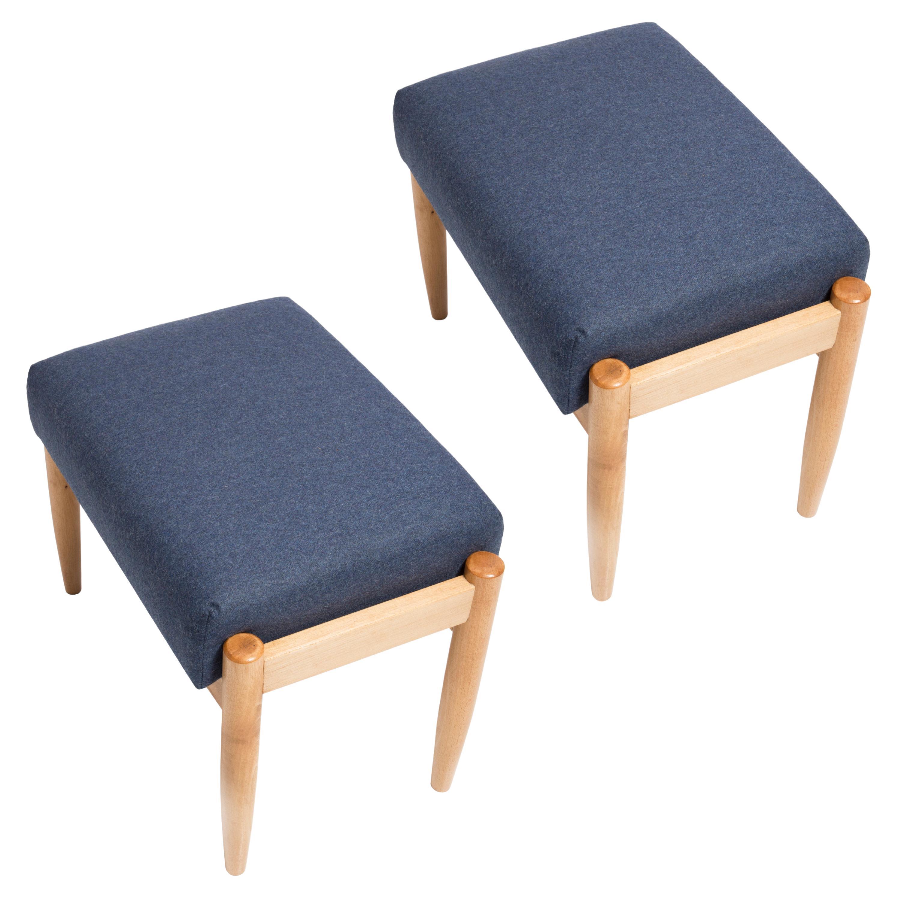 Pair of 20th Century Navy Blue Wool Vintage Stools, Edmund Homa, 1960s For Sale