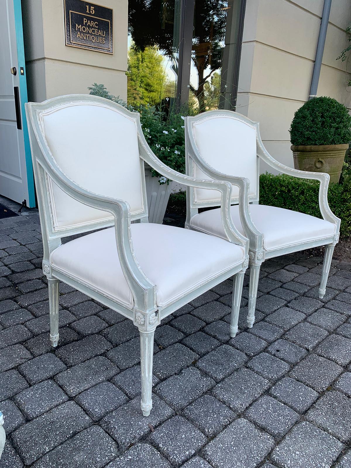 Hand-Painted Pair of 20th Century Neoclassical Armchairs with Custom Finish