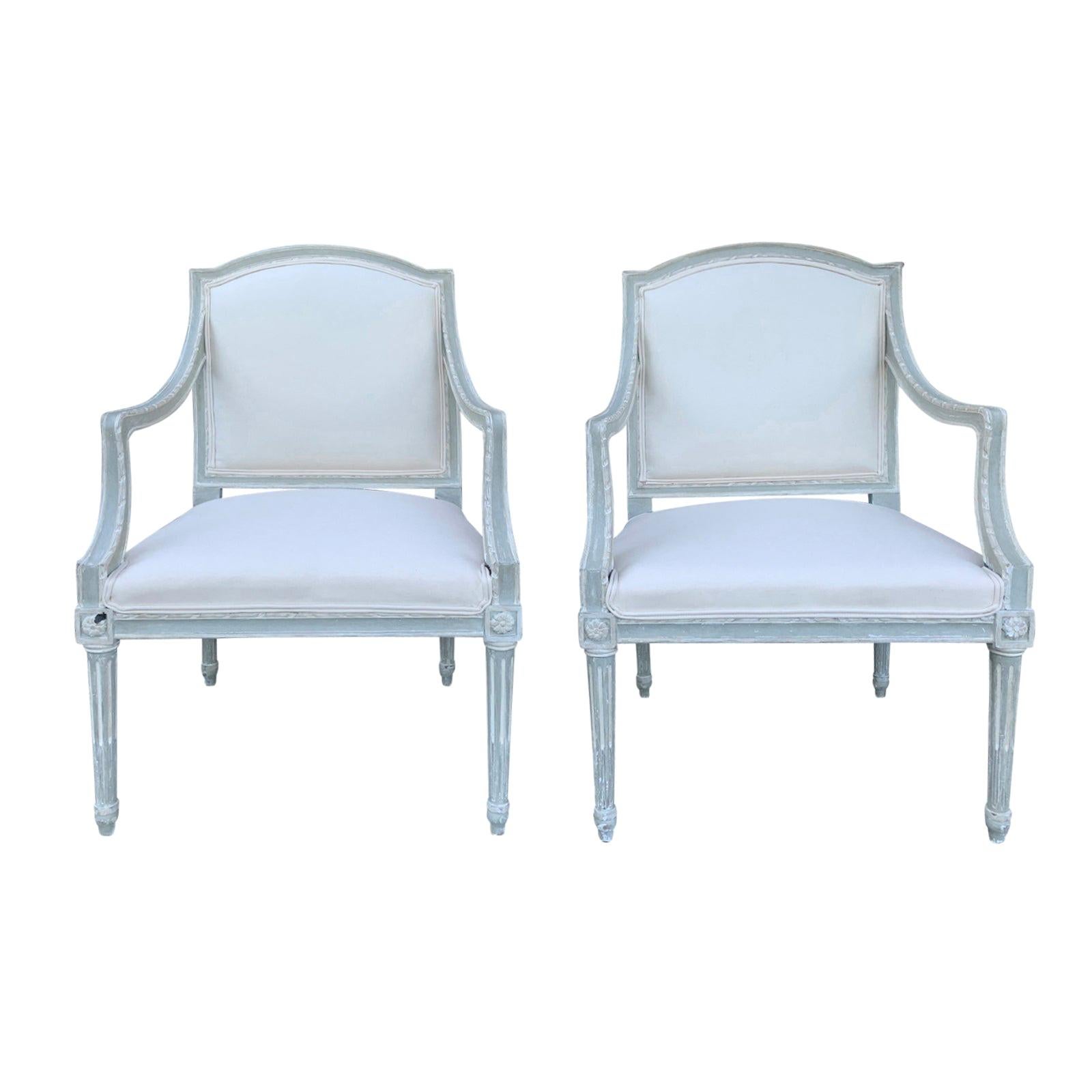 Pair of 20th Century Neoclassical Armchairs with Custom Finish