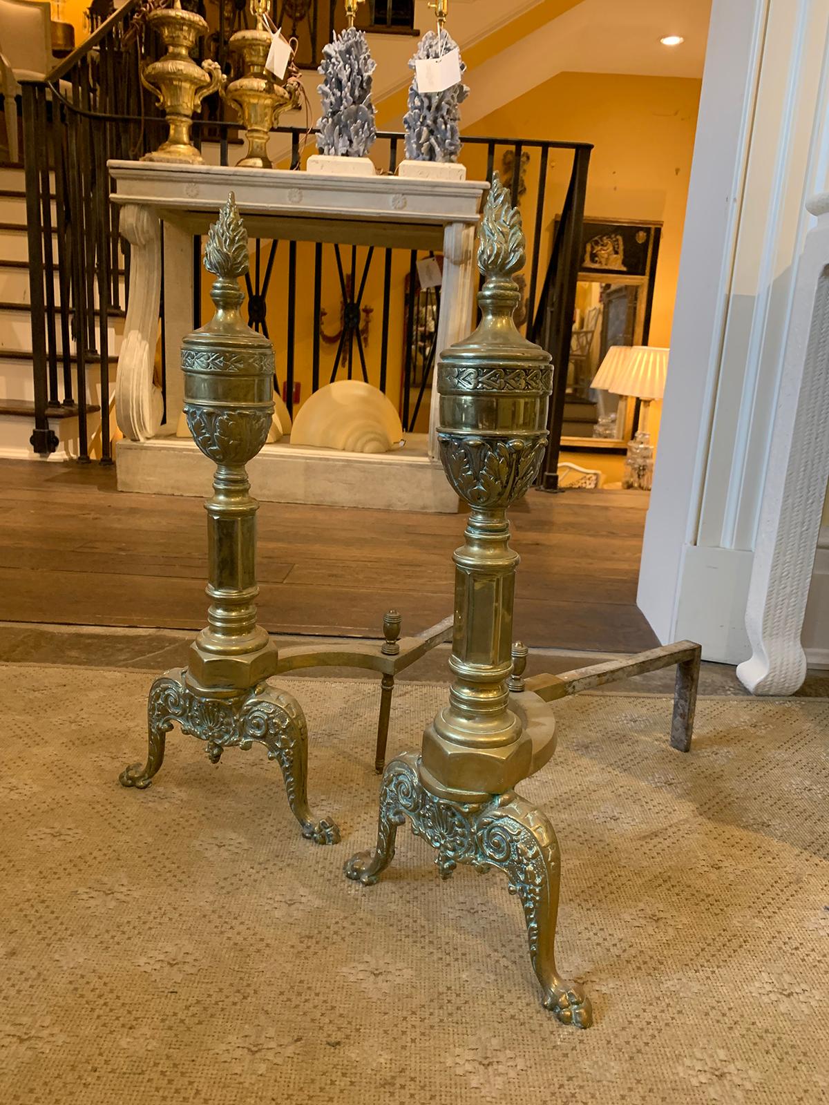 Pair of 20th Century Neoclassical Brass Andirons In Good Condition In Atlanta, GA