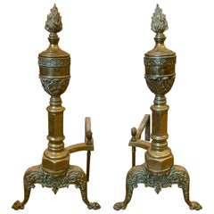 Pair of 20th Century Neoclassical Brass Andirons