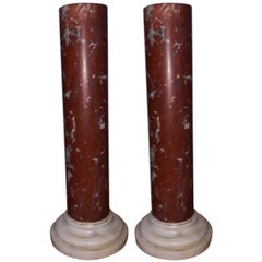 Pair of 20th Century Neoclassical France Red Marble Columns, Italy, 1950